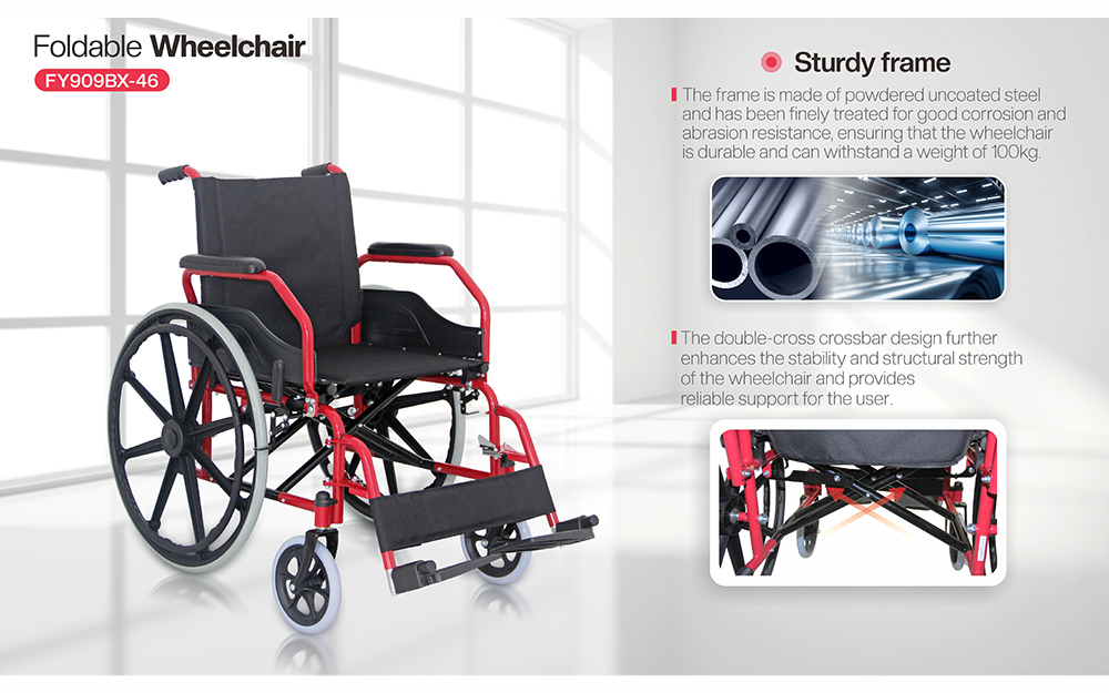 <strong><span style="font-size:24px;">Lightweight Detachable double cross bar steel manual wheelchair FY909BX-46</span></strong>