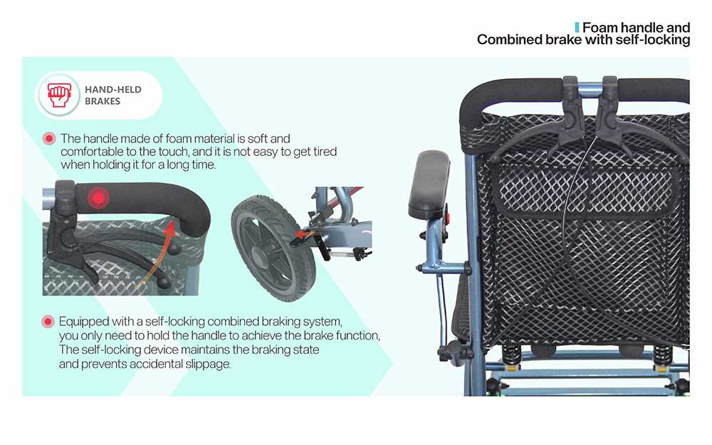 <strong><span style="font-size:24px;">Foam Handle and Comined brake with self-locking&nbsp;</span></strong>
