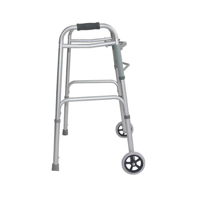 Aluminum Adjustable Lightweight Dual Button Folding Mobility Walking Aid Walker with 5-inch Wheels FY967LW