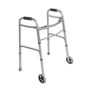 Aluminum Adjustable Lightweight Dual Button Folding Mobility Walking Aid Walker with 5-inch Wheels FY967LW