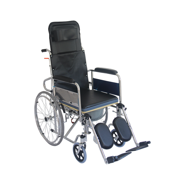 Reclining Steel Commode Wheelchair for Elderly