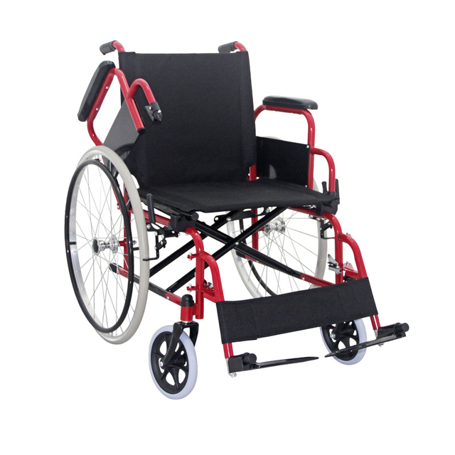Flip Up armrest 100kg capacity double cross bar medical steel manual wheelchair for disabled FY909